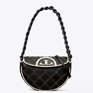 Tory Burch Mini Fleming Soft Crescent Black and White 2 in 1 bag NWT